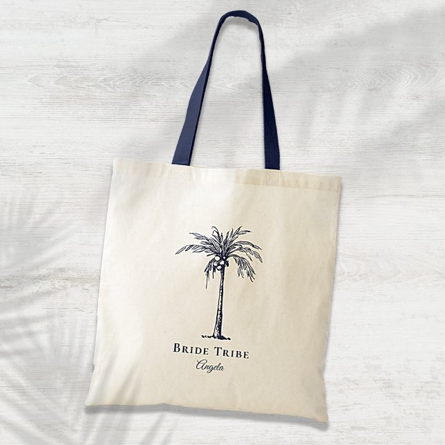 Bride Stam Navy Blue Tropical Palm Tree Custom Tragetasche (Von Creator hochgeladen)