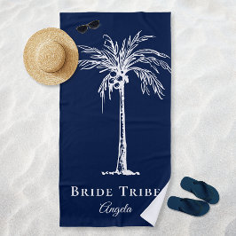 Bride Stam Navy Blue White Palm Tree Custom Strandtuch