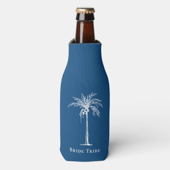 Bride Stamm Blue White Palm Tree Custom Flaschenkühler (Flaschenvorderseite)