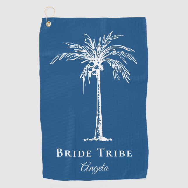 Bride Stamm Blue White Palm Tree Custom Golfhandtuch (Vorderseite)