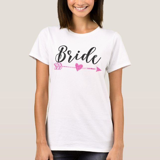 Bride | Stamm der Braut | Rosa Glitzer drucken T-Shirt (Vorderseite)