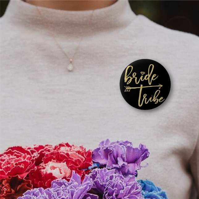 Bride Stamm Diamond Chic Gold Wedding Brautparty Button (BRIDE TRIBE Diamond Gold Brush Script Bridal/Bachelorette Party Wedding Button @ fatfatin_blue_knot)