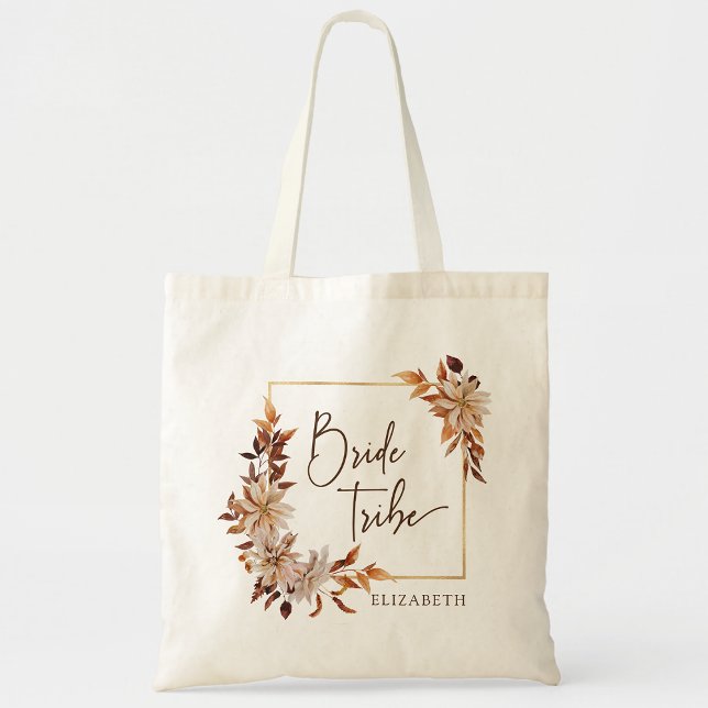 Bride-Stamm Hochzeit von Bridesmaid Tragetasche (Autumn Floral Bridesmaid Bride Tribe Wedding Tote Bag by Painted Paperie
)