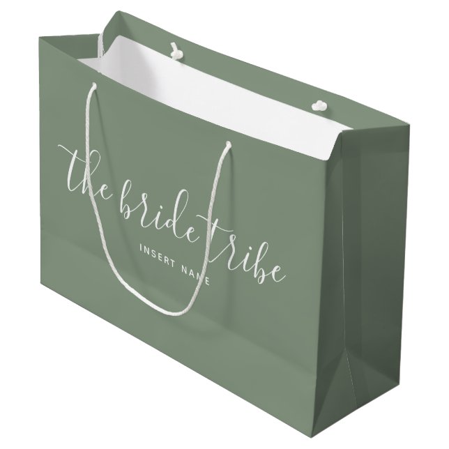 Bride Stbe Sage Green Wedding Bridesmaid Große Geschenktüte (Vorderseite Schrägansicht)