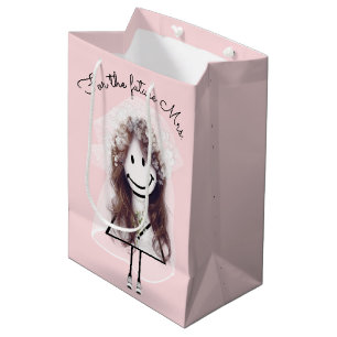 Bride Strichfigur-Mädchen mit Bridal Bouquet Mittlere Geschenktüte