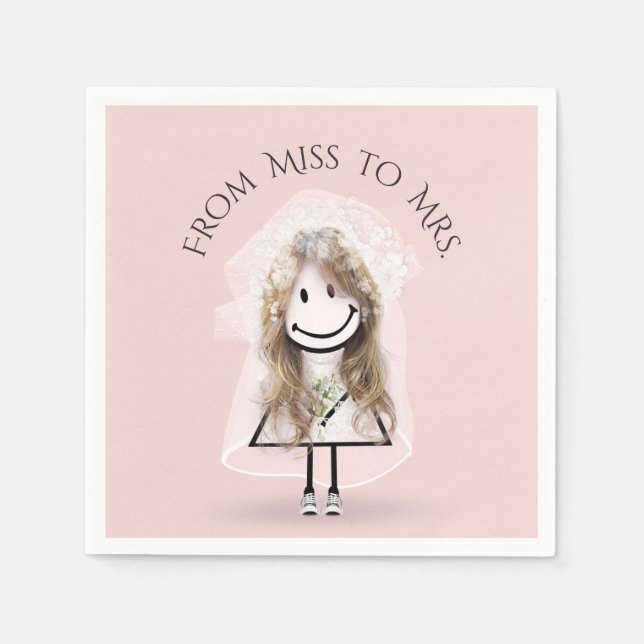 Bride Strichfigur-Mädchen mit Daisy Bouquet in Sne Serviette (Vorderseite)