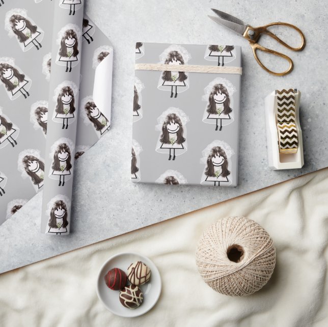 Bride Strichmännchen mit Daisy Bouquet Geschenkpapier (Kunsthandwerk)