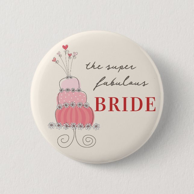 BRIDE Sweet Pink Chic Wedgecake Name Tag Button (Vorderseite)