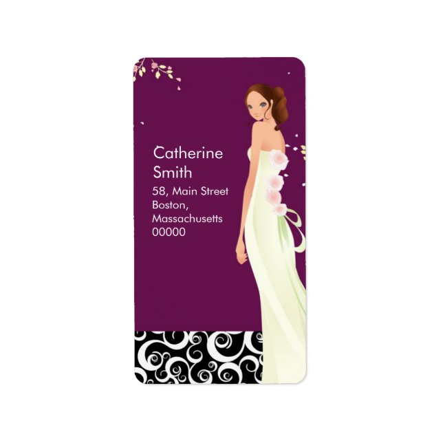 Bride Swirl Address Labels in Plum Adressaufkleber (Vorne)