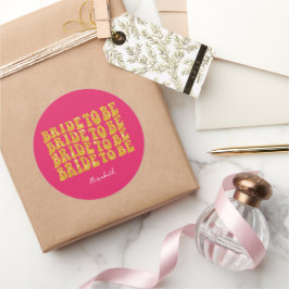 Bride to Be Gold Glitter Text with Name, Pink Runder Aufkleber