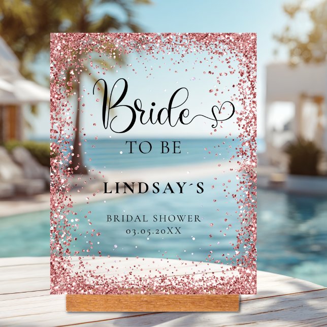 BRIDE TO BE! Kupfer Glitter Brautparty  Acrylschild (BRIDE TO BE! Copper Glitter Bridal Shower Acrylic Sign)