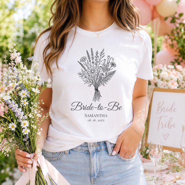 Bride To Be Name & Date Floral Wedding Party Tri-Blend Shirt (Von Creator hochgeladen)