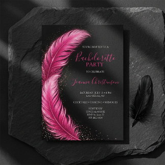 Bride-to-Be Pink Feather Glam Bachelorette Party Einladung