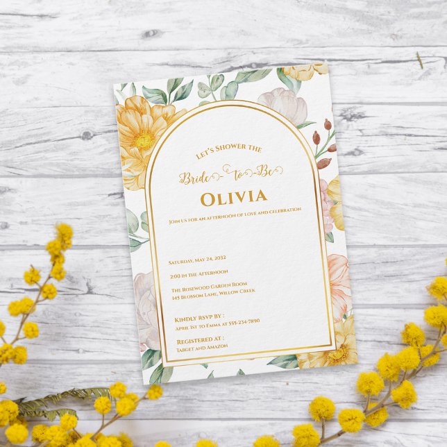 Bride-to-Be Yellow Floral Arch Bridal Shower Einladung (Bride-to-Be Yellow Floral Arch Bridal Shower Invitation)