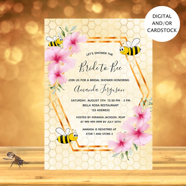 Bride to bee Honeycomb Rosa Florals Brautparty Einladung (Von Creator hochgeladen)