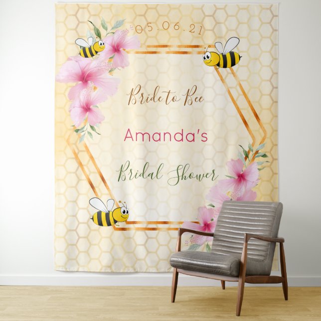 Bride to bee Honeycomb Rosa Florals Brautparty Wandteppich (Beispiel)