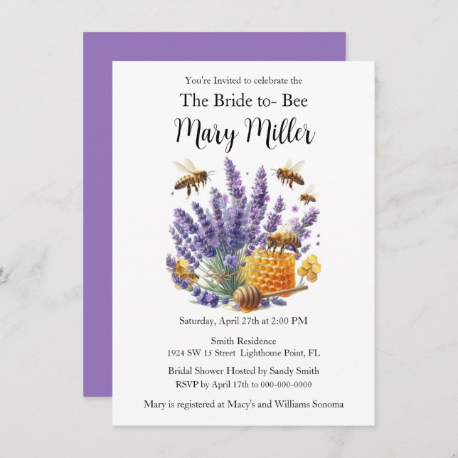 Bride-to-Bee Lavender Honey Brautparty Einladung (Vorne/Hinten)