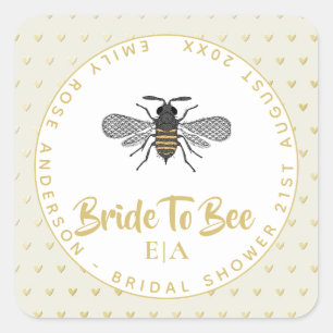 Bride To BEE - Monogramm Brautbad Danke Quadratischer Aufkleber