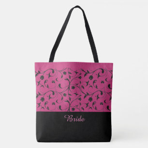 Bride Tote Tag Hot Pink & Black Scrolls