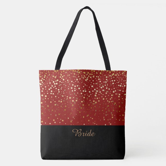 Bride Tote Tag Red & Petite Golden Stars (Vorderseite)