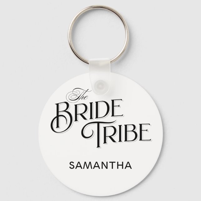 Bride Tribe Black Script Custom Bridesmaid Wedding Schlüsselanhänger (Vorderseite)