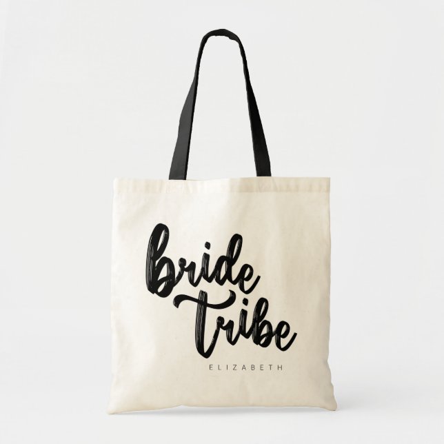 Bride Tribe Black Script Tote Bag - Anpassbar Tragetasche (Vorne)