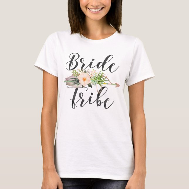 Bride Tribe | Feather Arrow, Blumenpfeil T-Shirt (Vorderseite)