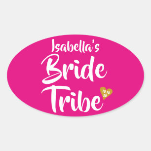 Bride Tribe Gold Date Herz Personalisiert Ovaler Aufkleber