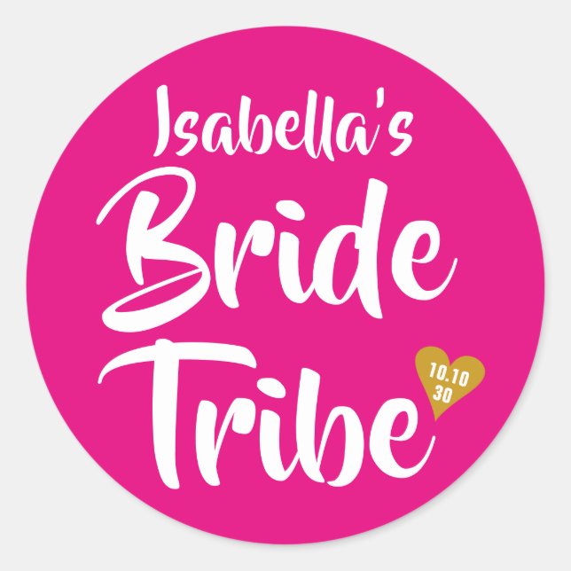 Bride Tribe Gold Date Herz Personalisiert Runder Aufkleber (Vorderseite)