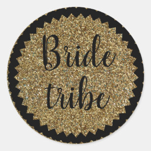 Bride Tribe Gold Glitzer Classic Round Sticker
