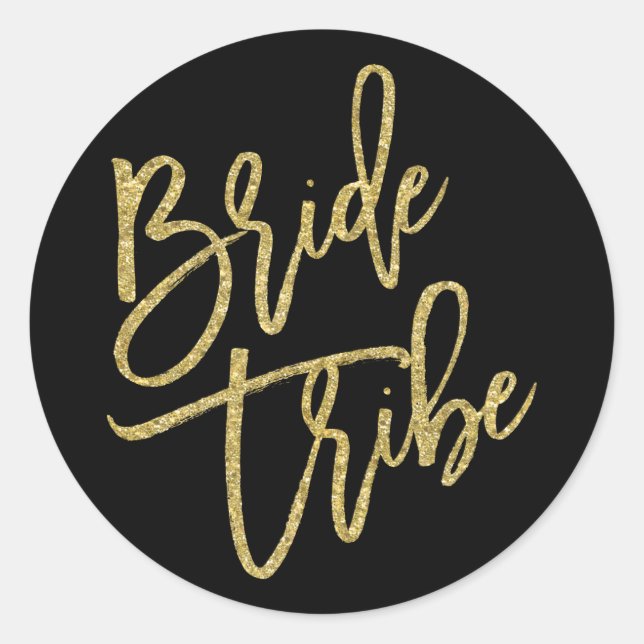 Bride Tribe Gold Glitzer Script Runder Aufkleber (Vorderseite)