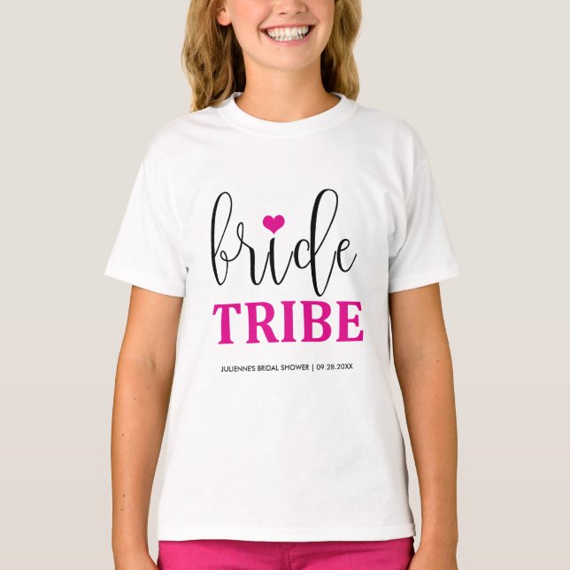 Bride Tribe Hot Pink Bridal Shirt für Blumenmädche (Vorderseite)