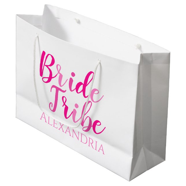 Bride Tribe Hot Pink Personalisiert Bachelorette Große Geschenktüte (Vorderseite Schrägansicht)