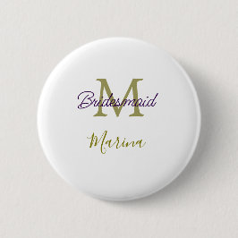 Bride tribe monogram bridal shower simple golden p button