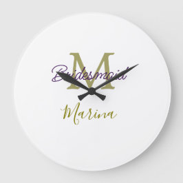 Bride tribe monogram bridal shower simple golden p große wanduhr
