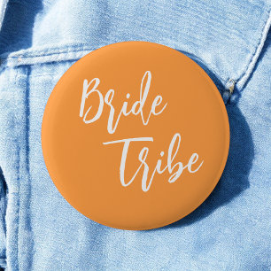 Bride Tribe Orange White Wedding Button