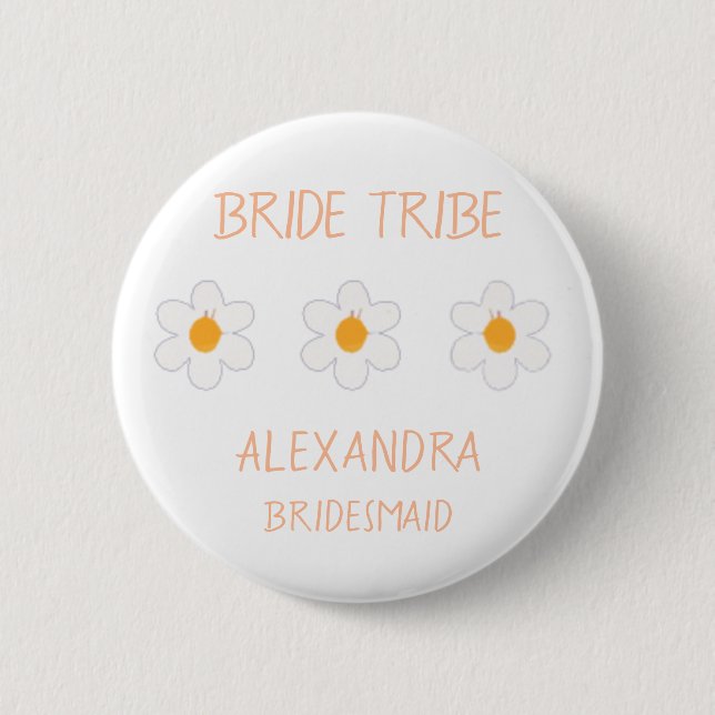 Bride Tribe Peach Floral Bachelorette Bridesmaid Button (Vorderseite)