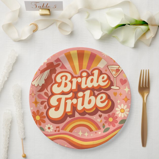 Bride Tribe Retro Bachelorette Party Groovy Pappteller (Hochzeit)