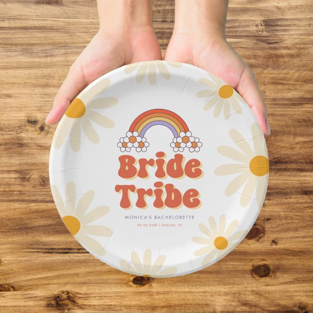 Bride Tribe Retro Groovy Daisy 70er Bachelorette Pappteller (Von Creator hochgeladen)