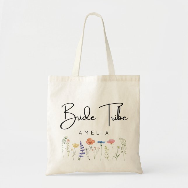 Bride Tribe Wildblume Bridesmaid Name Tragetasche (Vorne)