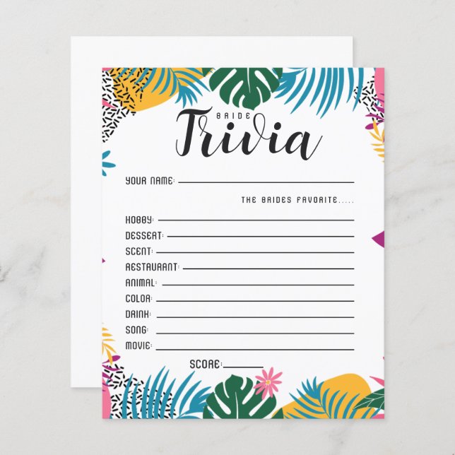 Bride Trivia Brautparty Game (Vorne/Hinten)
