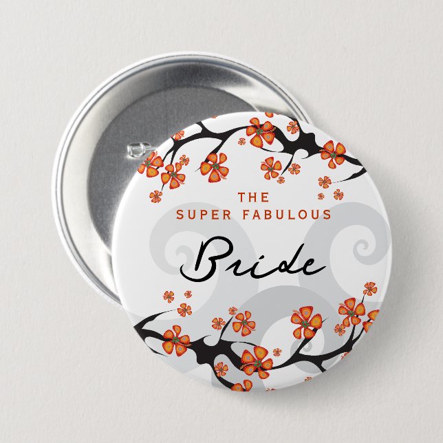 BRIDE Tropische Blume Swirl Chic Wedname Tag Button (Vorne & Hinten)