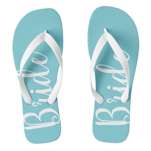 Bride Typografy Blue Wedding Flip Flops (Fußbett)
