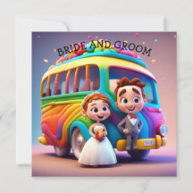 BRIDE UND GROOM UND RAINBOUSBUS