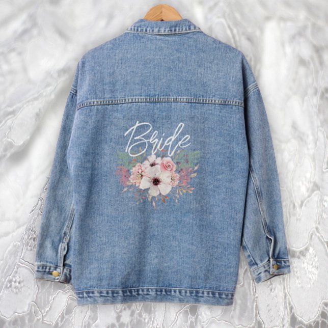 Bride Watercolor Boho Rustikale Floral Jeansjacke (Von Creator hochgeladen)