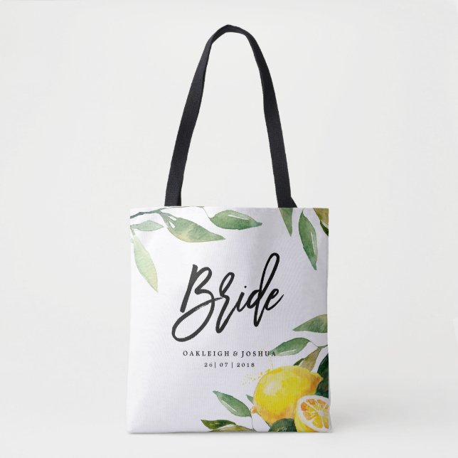 Bride Watercolor Lemon Bohemisch Wedding Tote Bag (Vorderseite)