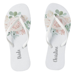 Bride Wedding Blush Pink Bläschen Eukalyptus Flip Flops