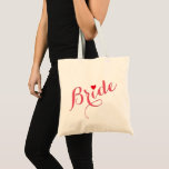 Bride Wedding Brautparty Elegante Slim Tote Tasche<br><div class="desc">Schöne,  elegante rosa Typografie Drehbuch,  rotes Herz,  stilvoll,  schlank,  Baumwolle Tote Tasche für die Braut für Brautparty,  Junggeselinnen-Abschied,  Hochzeit.</div>