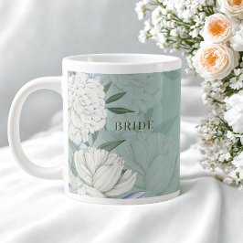 Bride Wedding Gift – Sage Green & Peonies Jumbo-Tasse