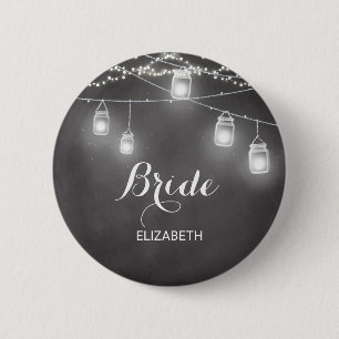 Bride Wedding Schwarz-weiß Mason Jar Button